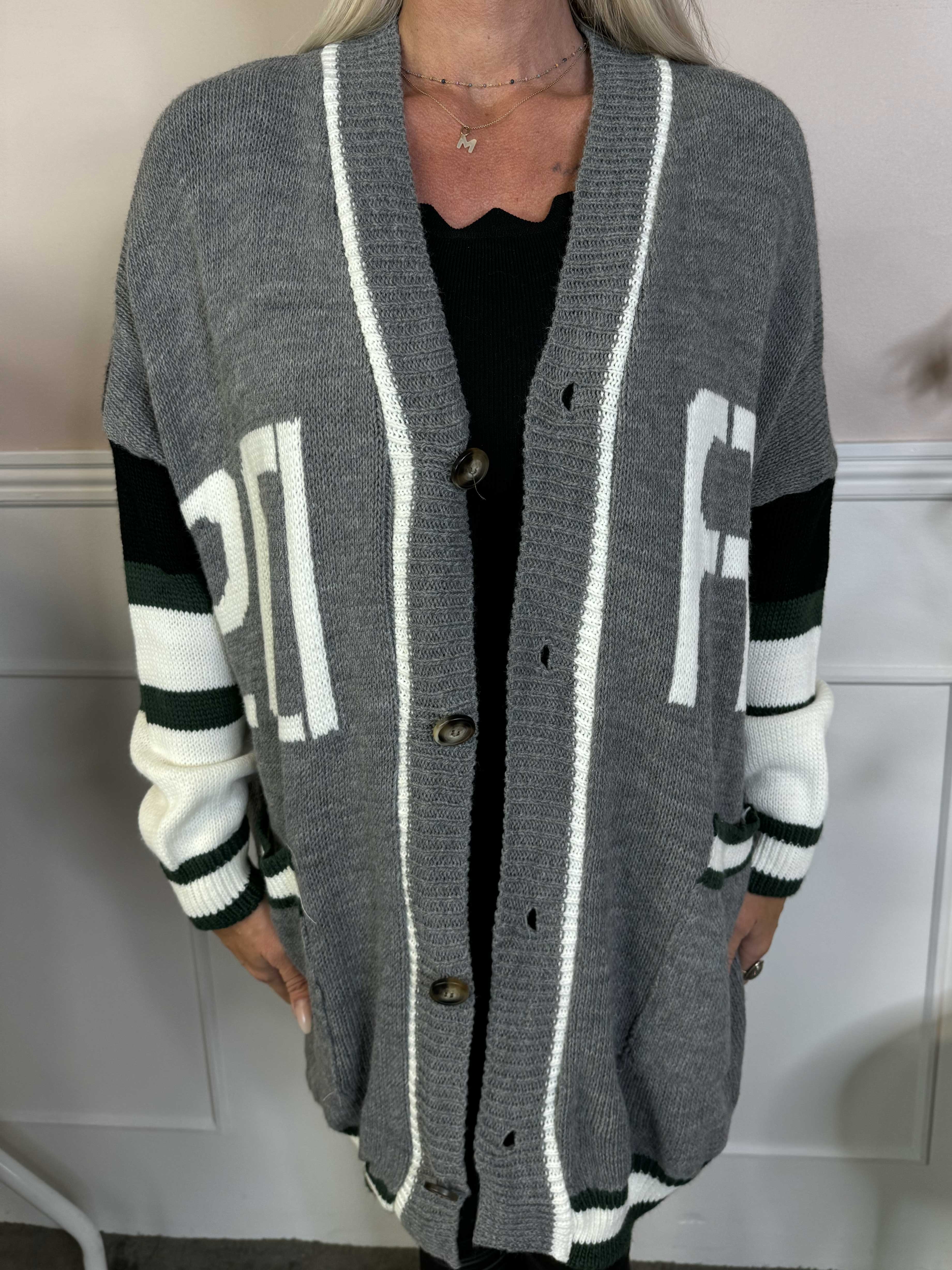 Diah - Flerfarvet college strikcardigan